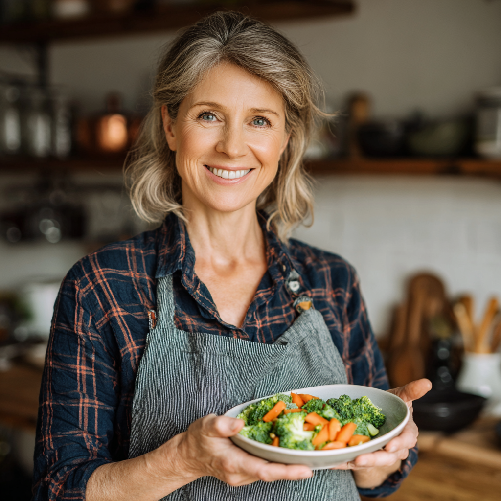жінка демонструє здорову страву